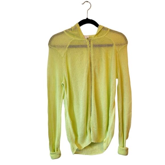 Chico's Women's Neon Yellow/Green Open Knit Full Zip Hoodie Size US L/ 2 - Picture 1 of 5